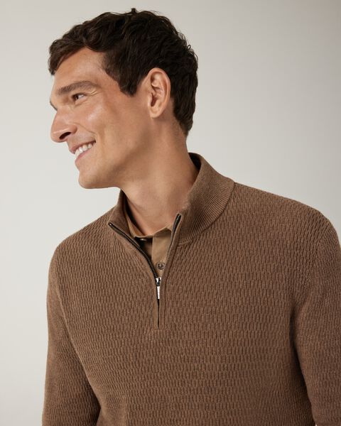 Funnel neck long sleeve knit with honeycomb texture detail, Walnut, hi-res